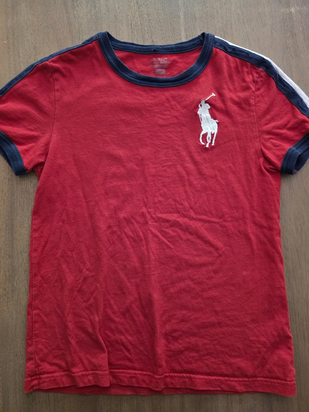 Kids Polo Ralph Lauren Red Logo Tee with Navy Trim
